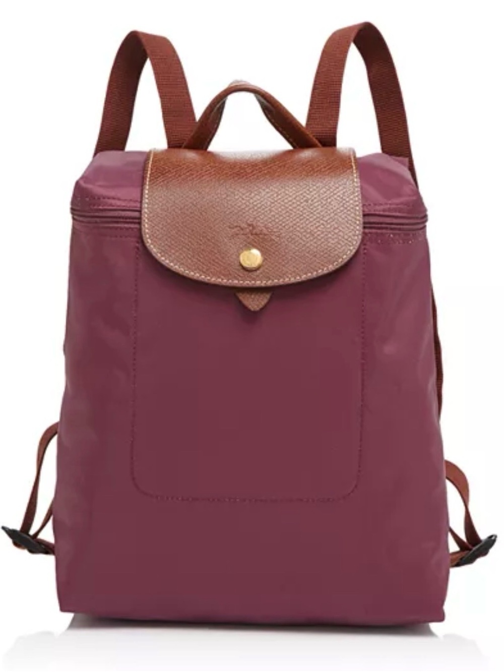 LONGCHAMP Y2K Plum Nylon Le Pliage Sac À Dos W/ Brown Leather Trim Backpack